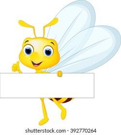 Cartoon bee with blank sign