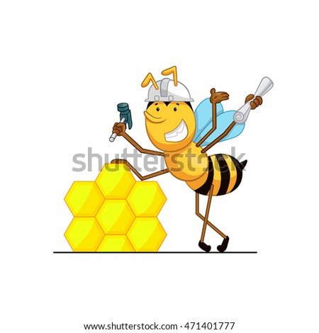 Cartoon Bee Bee Builder Engineer Standing Stock Vector (Royalty Free ...