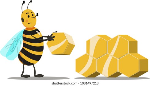 Cartoon bee building hive of gold
