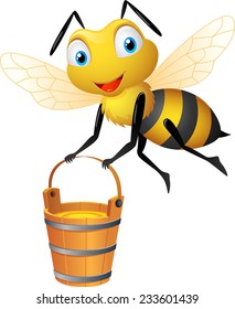 Cartoon bee carrying honey bucket