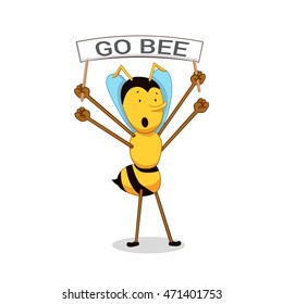  cartoon  bee. bee cheerleader is a fan of his team