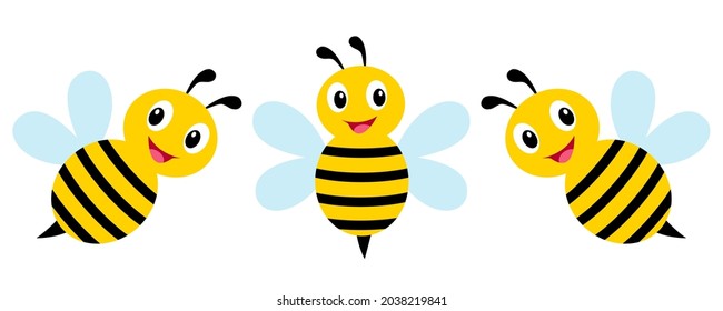 Cartoon bee collection.Honey bee set. Vector illustration.