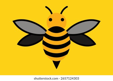 Cartoon bee design simple minimalist illustration on bright yellow background