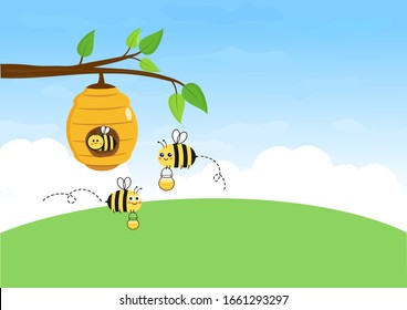 Cartoon Bee Family Tree Branch On Stock Vector (Royalty Free ...