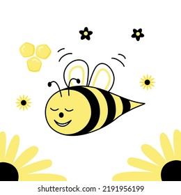 Cartoon bee. Flat style. Vector illustration 