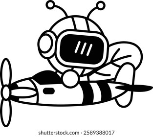 A cartoon bee is flying in a airplane