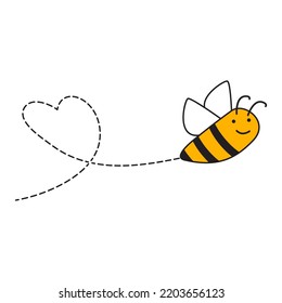 Cartoon Bee Flying Dotted Lines On Stock Vector (Royalty Free ...