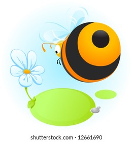 cartoon bee flying to flower
