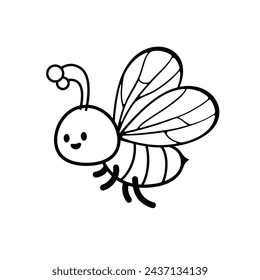 Cartoon bee. Flying bee. Bee icon. Wasp. Coloring book. Cute bee. Wild animal. Mascot. Character design. Animal sign. Logo template. Kid graphic. Children's illustration. Flying insect. Honey