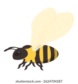 Cartoon bee is flying and looking for flowers to collect pollen