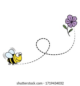 Cartoon bee flying on a dotted route- funny vector text quotes and bee drawing. Lettering poster or t-shirt textile graphic design. / Cute fat bee character trajectories. 