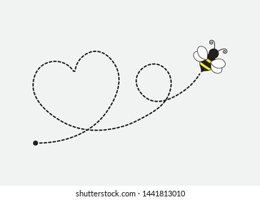 Cartoon Bee Flying on a Heart Shaped Dotted Route