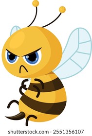 A cartoon bee with a frowning face and angry expression