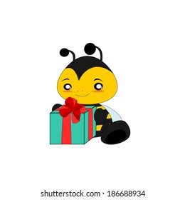 Cartoon bee and the gift