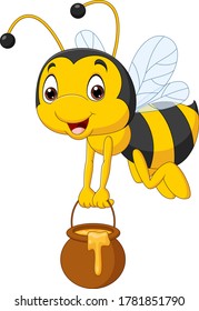 Cartoon Bee holding honey bucket