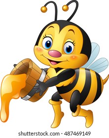 Cartoon bee holding honey bucket