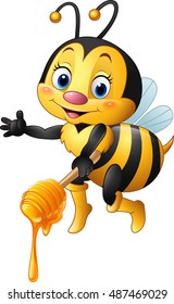Cartoon bee holding honey dipper