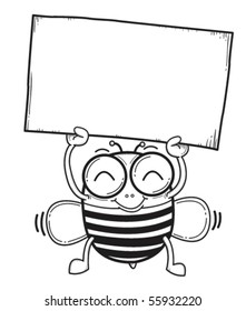cartoon bee holding a small blank