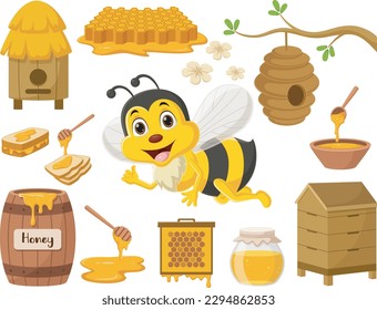 Cartoon bee honey elements collection