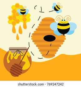 Cartoon bee and honey object illustration