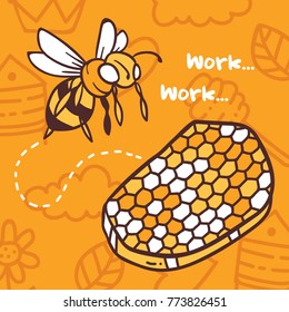 Cartoon bee and honey object illustration