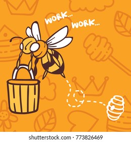 Cartoon bee and honey object illustration