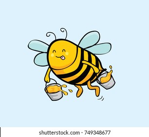 cartoon bee with honey vector