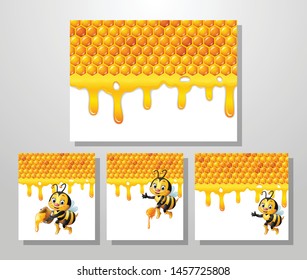 Cartoon bee with honeycomb collections set
