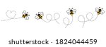 Cartoon bee icon set. Bee flying on a dotted route isolated on the white background. Vector illustration.