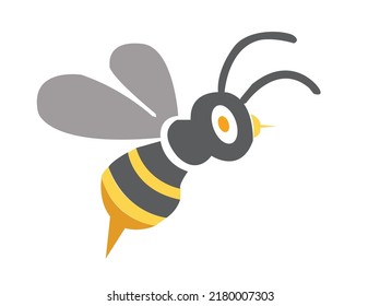 Cartoon Bee Icon Set. Bee Flying White Background. Vector Illustration.eps