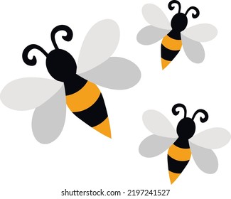 
Cartoon bee icon set. bee flying on a white background. Vector illustration