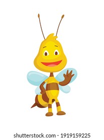 Cartoon bee insect. Character of happy fly illustration. Cute honey harvester character for kids. Smiley animal