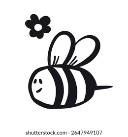 Cartoon bee mascot. Little bee flying. Wasp collection. Vector bumblebee characters. Insect icon. Design template for invitation, card. Doodle style.
