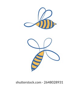 Cartoon bee mascot. Little bee flying. Wasp collection. Vector bumblebee characters. Insect icon. Design template for invitation, card. Doodle style.