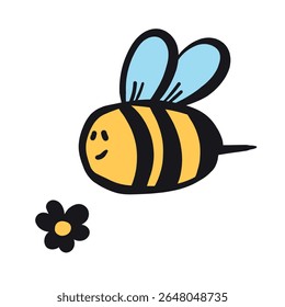 Cartoon bee mascot. Little bee flying. Wasp collection. Vector bumblebee characters. Insect icon. Design template for invitation, card. Doodle style.
