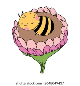 Cartoon bee mascot. Little bee flying. Wasp collection. Vector bumblebee characters. Insect icon. Design template for invitation, card. Doodle style.