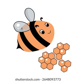 Cartoon bee mascot. Little bee flying. Wasp collection. Vector bumblebee characters. Insect icon. Design template for invitation, card. Doodle style.