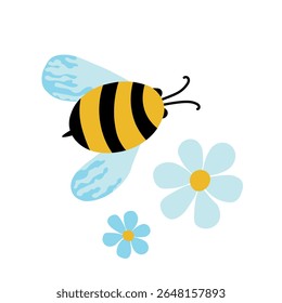 Cartoon bee mascot. Little bee flying. Wasp collection. Vector bumblebee characters. Insect icon. Design template for invitation, card. Doodle style.