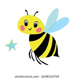 Cartoon bee mascot. Little bee flying. Wasp collection. Vector bumblebee characters. Insect icon. Design template for invitation, card. Doodle style.