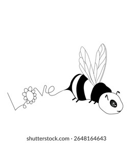 Cartoon bee mascot. Little bee flying. Wasp collection. Vector bumblebee characters. Insect icon. Design template for invitation, card. Doodle style.