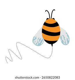 Mascote de abelhas de desenho animado. Pequena abelha voando. Coleção Wasp. Caracteres das abelhas vetoriais. Ícone de inseto. Modelo de design para convite, cartão. Estilo Doodle.