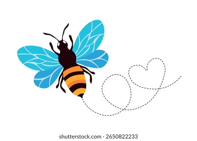 Mascote de abelhas de desenho animado. Pequena abelha voando. Coleção Wasp. Caracteres das abelhas vetoriais. Ícone de inseto. Modelo de design para convite, cartão. Estilo Doodle.