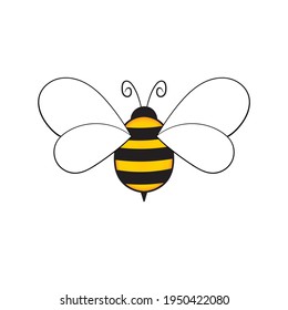 Cartoon bee mascot. A small bees flies. Wasp collection. Vector characters. Incest icon. Template design for invitation, cards. Doodle style.