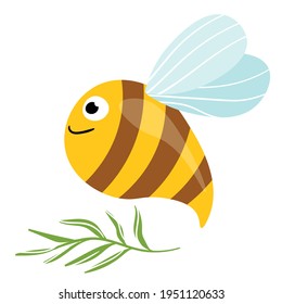 Cartoon bee mascot. A small bees flies. Wasp collection. Vector characters. Incest icon. Template design for invitation, cards. Doodle style.