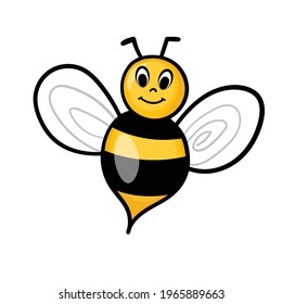 Cartoon bee mascot. A small bees flies. Wasp collection. Vector characters. Incest icon. Template design for invitation, cards. Doodle style.
