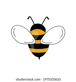 Cartoon bee mascot. A small bees flies. Wasp collection. Vector characters. Incest icon. Template design for invitation, cards. Doodle style.