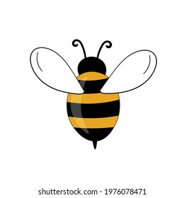 Cartoon bee mascot. A small bees flies. Wasp collection. Vector characters. Incest icon. Template design for invitation, cards. Doodle style.
