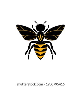 Cartoon bee mascot. A small bees flies. Wasp collection. Vector characters. Incest icon. Template design for invitation, cards. Doodle style.