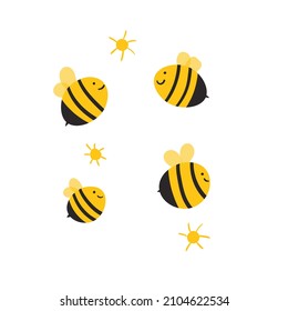 Cartoon bee mascot. A small bees flies. Wasp collection. Vector characters. Incest icon. Template design for invitation, cards. Doodle style.