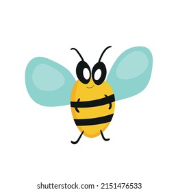Cartoon bee mascot. A small bees flies. Wasp collection. Vector characters. Incest icon. Template design for invitation, cards. Doodle style.